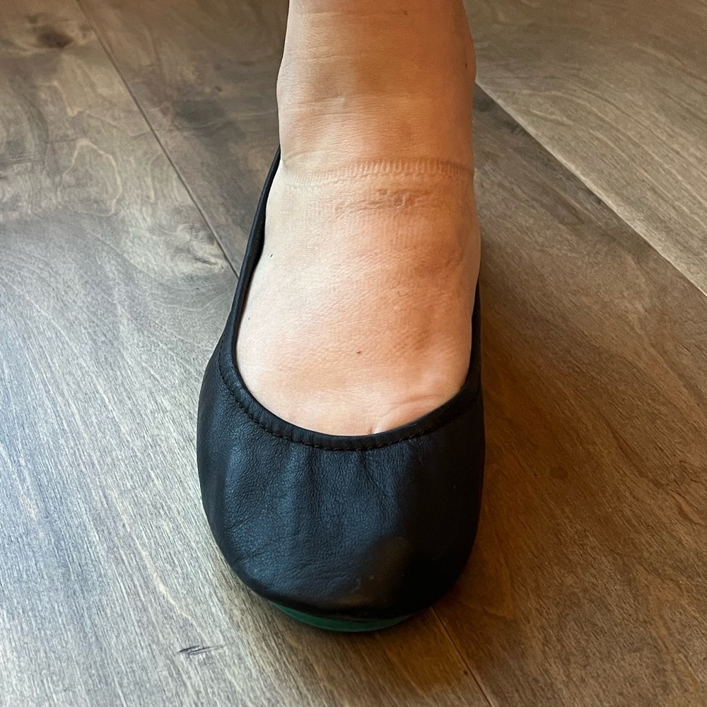 Tieks Black Leather Ballet Flats with Teal Heel Tabs - Picture 7 of 7